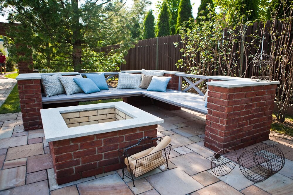 Outdoor Relaxation With Brick Seating And Benches